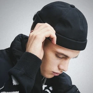 Outlet Çarşım Erkek Siyah Docker Şapka Sipersiz Hipster Skullcap Hiphop