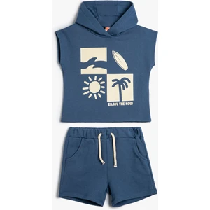 Takım 2'li Şort Tişört Baskılı Pamuklu