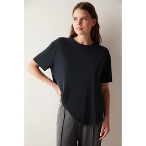 Siyah Bisiklet Yaka Loose Fit Modal T-shirt