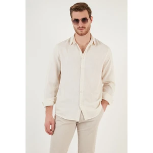Keten Görünümlü Oversize Fit Gömlek Erkek Gömlek CF24S198102