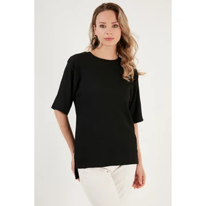 Bisiklet Yaka Yırtmaç Detaylı Bürümcük Kumaş Bluz Bayan Bluz 5865365