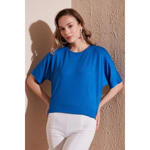 Bisiklet Yaka Oversize Esnek Dokulu Bluz Bayan Bluz 5864528