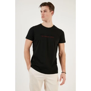 Basklı Bisiklet Yaka % 100 Pamuklu Slim Fit T Shirt Erkek T Shirt 541GET