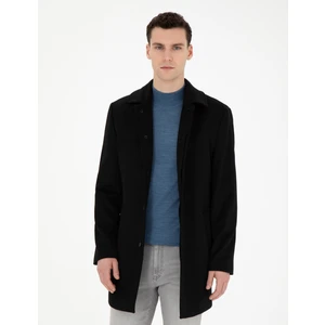 Pierre Cardin Erkek Siyah Yün Karışımlı Slim Fit Kaşe Kaban 50270888-VR046