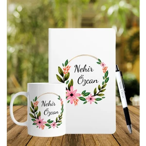 Kişiye Özel Isimli Beyaz Defter Kalem Kupa Set