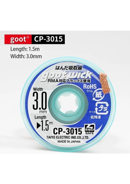 CP-3015 Tarzı Goot Cp Kalay Emme Sökme Örgü Lehim Sökücü Fitil Bga Lehimleme Teli Kalay Emme Hattı Cp (Yurt Dışından)