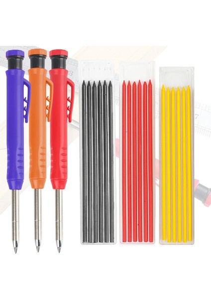 Kırmızı Stil Yeni Katı Marangoz Kalem Seti Ağaç Işleme Mekanik Kurşun Kalem 3 Renk Dolum Inşaat Markalama Aracı Marangoz Scriber Için (Yurt Dışından) fiyatları