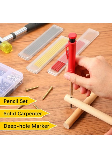 Kırmızı Stil Yeni Katı Marangoz Kalem Seti Ağaç Işleme Mekanik Kurşun Kalem 3 Renk Dolum Inşaat Markalama Aracı Marangoz Scriber Için (Yurt Dışından) fırsatları