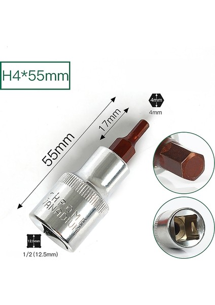 55 mm x H4 Stili 1 Parça Quare Sürücü Lokma Anahtarı Altıgen Cırcır Tornavida Uçları Adaptör Kafası Uzun H4 H5 H6 H7 H8 H10 H12 H14 H16 H17 (Yurt Dışından)