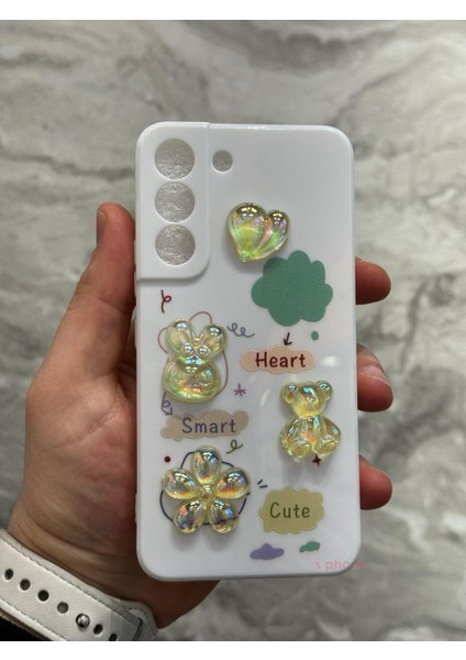 Samsung Galaxy S22 Kılıf 3D Kabartma Emoji Ayıcık Çiçek Kurdele Happy Good Luck Funny Heart Toys