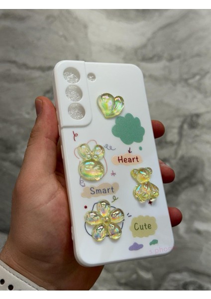 Samsung Galaxy S22 Kılıf 3D Kabartma Emoji Ayıcık Çiçek Kurdele Happy Good Luck Funny Heart Toys