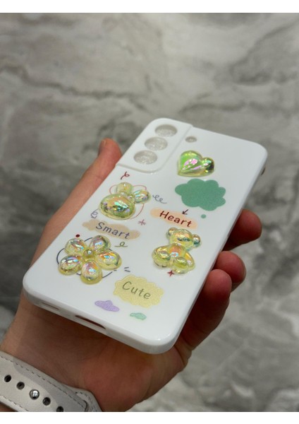 Samsung Galaxy S22 Kılıf 3D Kabartma Emoji Ayıcık Çiçek Kurdele Happy Good Luck Funny Heart Toys