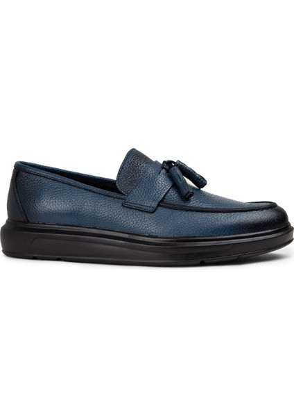 Deri Mavi Püsküllü Erkek Loafer - 01587MMVIP07