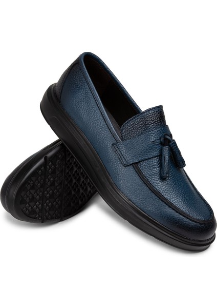 Deri Mavi Püsküllü Erkek Loafer - 01587MMVIP07