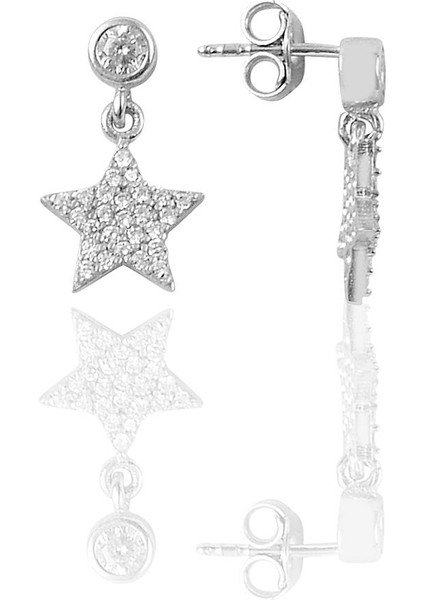 Gümüş Rodyumlu Zirkon Taşlı Yıldız Figürlü Küpe SGTL12329RODAJ