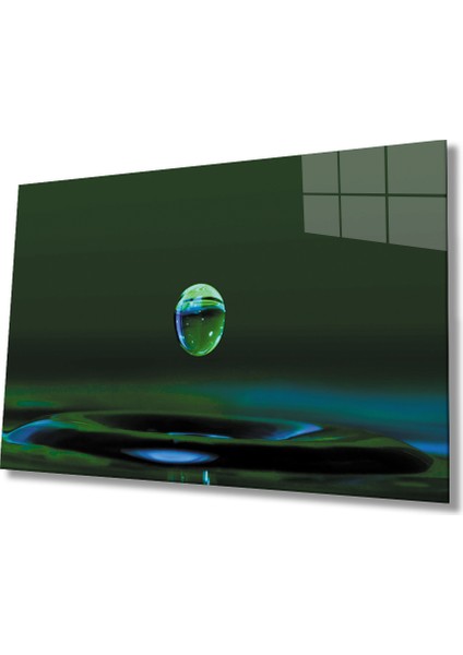 Su Damlası Yeşil Cam Tablo Water Drop Green