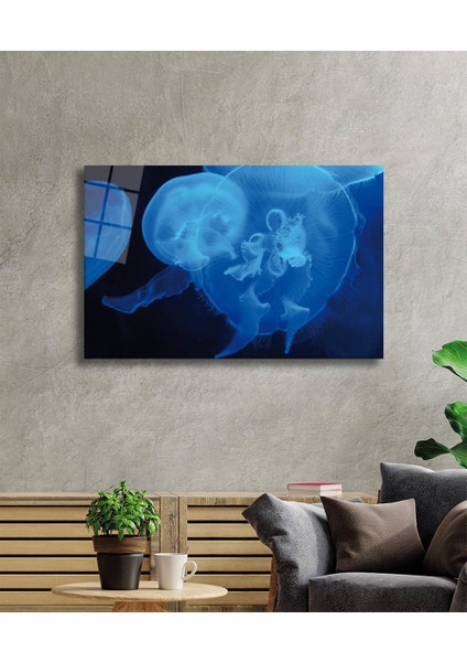 Mavi Denizanası Cam Tablo Blue Jellyfish fiyatları