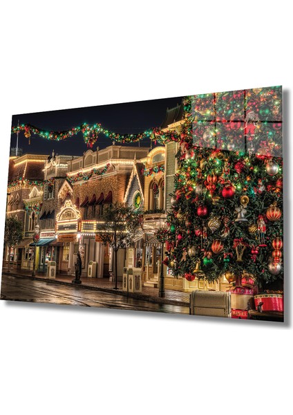 Noel Sokağı Cam Tablo Christmis Streets