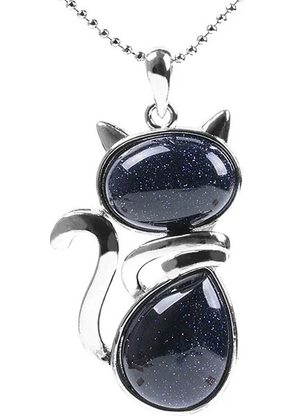 Doğal Taş Pembe Kuvars Kadın Kız Sevimli Kedi Şekli Kaya Siyah Oniks Boncuk Zincir Takı Kolye (Yurt Dışından)