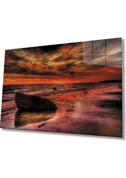 Gün Batımı Deniz Taş Cam Tablo Sunset Sea Stone Table