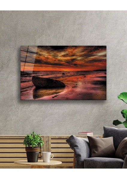 Gün Batımı Deniz Taş Cam Tablo Sunset Sea Stone Table fiyatları