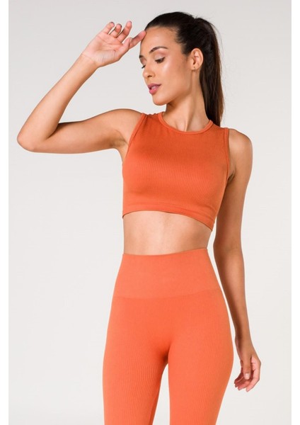 Fitilli Crop Top Seamless Spor Sütyeni Turuncu