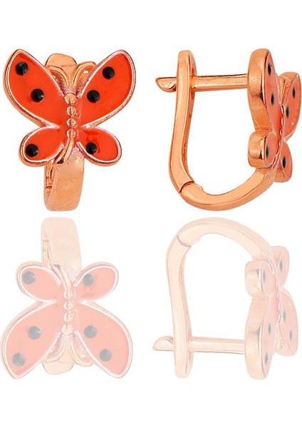 Gümüş Rose Kırmızı Mineli Kelebek Çocuk Küpesi SGTL12367ROSE