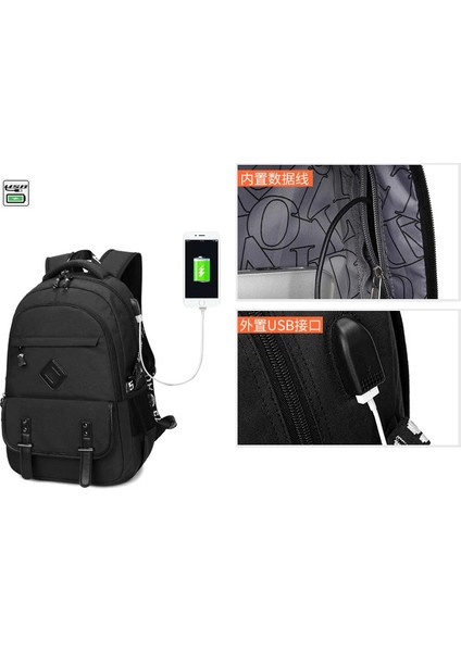 Çocuk Okul Erkek Sırt Oxford Gençler Öğrenciler Seyahat USB Şarj Sırt Bilgisayar Adam Casual Packsack Çanta (Yurt Dışından) modelleri