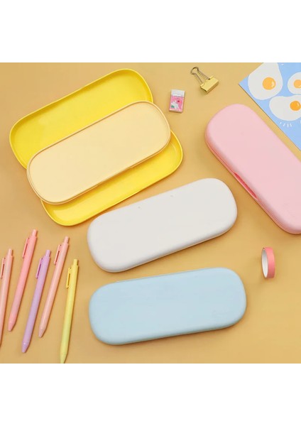 Plastik Çift Katmanlı Çocuklar Macaron Düz Renk Sevimli Sert Ofis Okul Malzemeleri Kırtasiye Kalem Kutusu (Yurt Dışından) modelleri