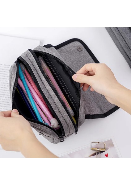 Premium Kanvas Büyük Kapasiteli Çift Fermuarlı Okul Kalem Kutuları Erkekler Kırtasiye Kutusu Büyük Kalem Kutusu (Yurt Dışından) fiyatları