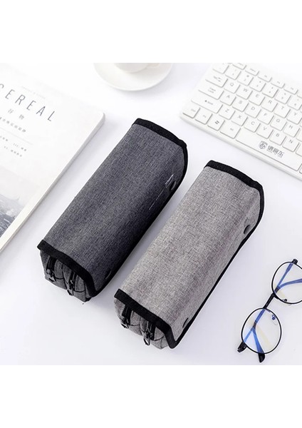 Premium Kanvas Büyük Kapasiteli Çift Fermuarlı Okul Kalem Kutuları Erkekler Kırtasiye Kutusu Büyük Kalem Kutusu (Yurt Dışından) fırsatları