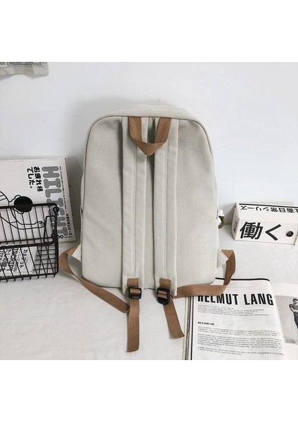 Kanvas Sırt Kadın Estetik Katı Tasarım Kız Öğrenciler Sırt Kadın Erkek Çiftler Okul Kitapları Sırt Çantası (Yurt Dışından) fiyatları