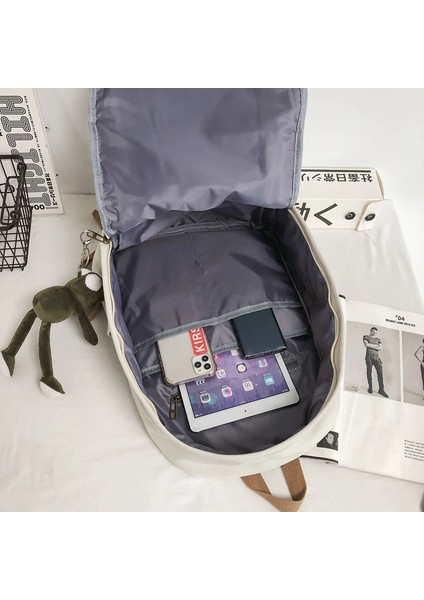 Kanvas Sırt Kadın Estetik Katı Tasarım Kız Öğrenciler Sırt Kadın Erkek Çiftler Okul Kitapları Sırt Çantası (Yurt Dışından) fırsatları