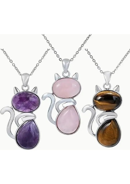 Doğal Taş Pembe Kuvars Kadın Kız Sevimli Kedi Şekli Kaya Siyah Oniks Boncuk Zincir Takı Kolye (Yurt Dışından) fiyatları
