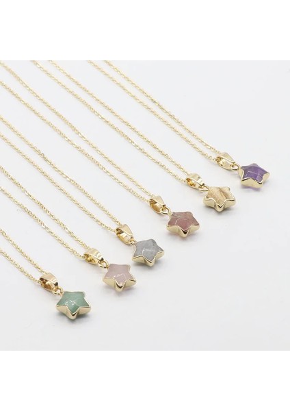 Doğal Taş Yönlü Pentagram Kristal Gemstone Charms Kadın Kolye (Yurt Dışından) fiyatları