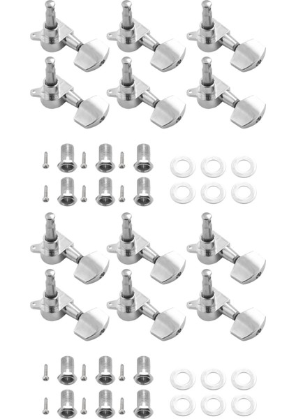 12 Parça Gümüş Akustik Gitar Makine Kafaları Topuzlar Gitar Teli Tuning Peg Tuner (Sol Için 6 + Sağ Için 6) (Yurt Dışından)