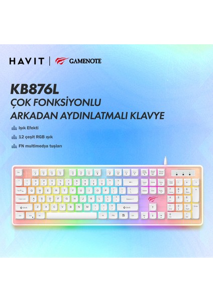 Gamenote KB876L Gaming Rgb Işıklı Beyaz Oyuncu Klavyesi