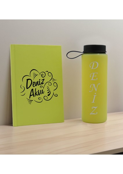 Kişiye Özel Isimli Sarı Defter ve Matara Seti 4