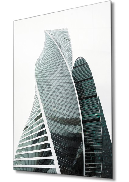 Siyah Beyaz Cam Kaplı Geometrik Bina Cam Tablo