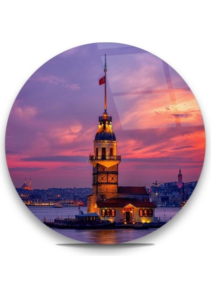 Kız Kulesi Yuvarlak Cam Tablo