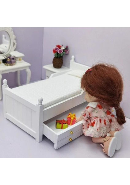 Yeşil Stil 1:12 Evcilik Minyatür Ahşap Yatak Çekmeceli Yatak Odası Oturma Odası Koltuk Takımı Simülasyon Mobilya Modeli (Yurt Dışından)