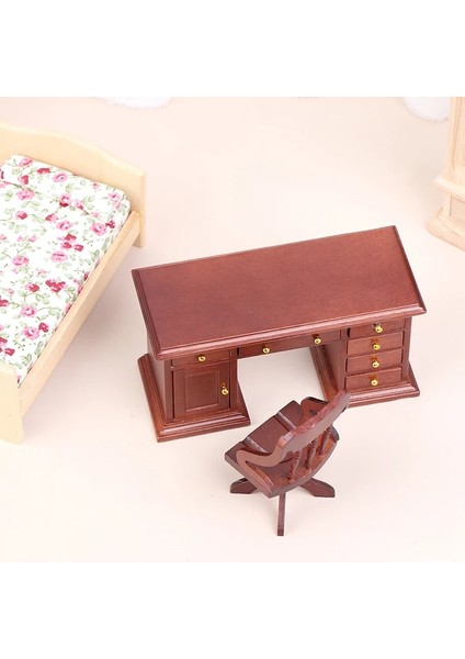 Mavi Stil Sıcak Satış！1 Takım Ahşap Masa Yazı Çalışma Masası Bilgisayar Koltuğu Okul Masası Mobilya Modeli Oyuncak Dollhouse Dekor (Yurt Dışından) indirimleri