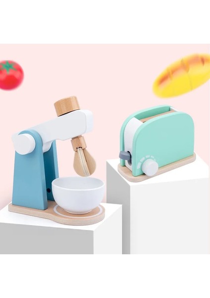Qcl- Blender Stili 3D Ahşap Çocuk Mutfak Eşyaları Oyuncak Simülasyon Ahşap Kahve Makinesi Tost Makinesi Kız Oyun Evi Rol Oynamak Eğitici Oyuncaklar (Yurt Dışından)