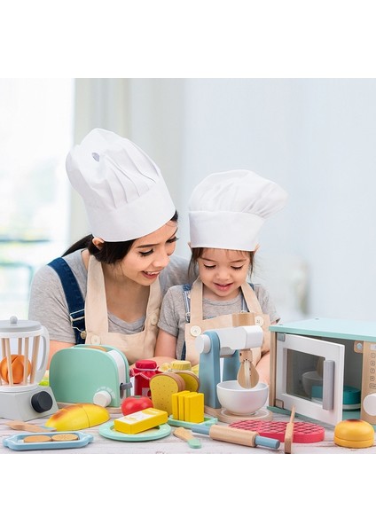 Qcl- Blender Stili 3D Ahşap Çocuk Mutfak Eşyaları Oyuncak Simülasyon Ahşap Kahve Makinesi Tost Makinesi Kız Oyun Evi Rol Oynamak Eğitici Oyuncaklar (Yurt Dışından)