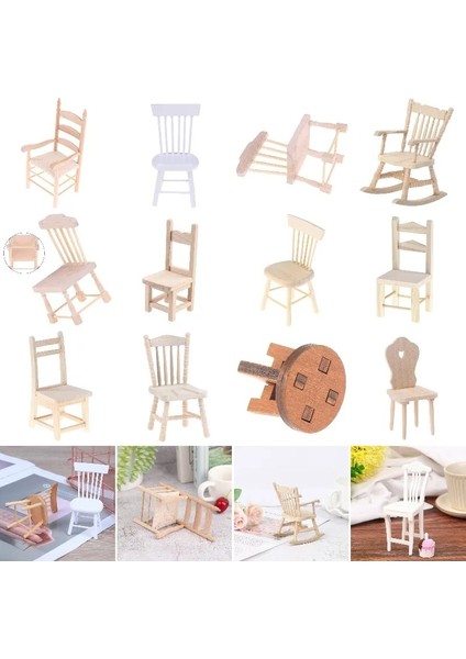 Kumral Tarzı 1:12 Evcilik Mobilya Minyatür Ahşap Sandalye Modeli Mutfak Sandalye Restoran Sandalye Çocuklar Oyuncak Oyna Pretend Dollhouse Ev Dekor (Yurt Dışından) indirimleri