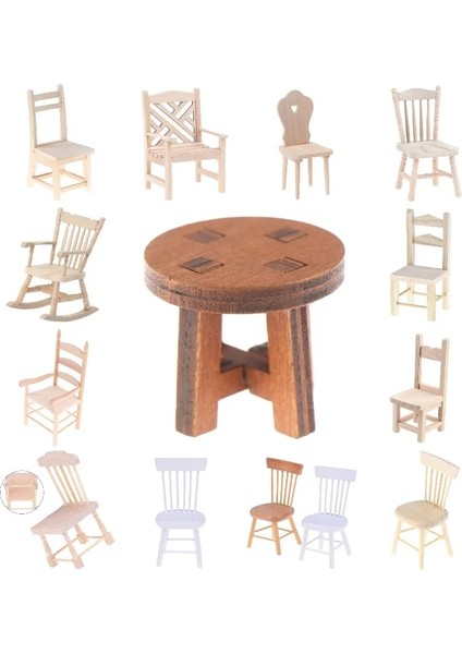 Sarı Stil 1:12 Evcilik Mobilya Minyatür Ahşap Sandalye Modeli Mutfak Sandalye Restoran Sandalye Çocuklar Oyuncak Oyna Pretend Dollhouse Ev Dekor (Yurt Dışından) fırsatları