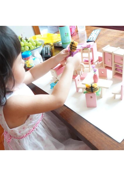 B Tarzı Minyatür Mobilya Bebek Evi Ahşap Diy Yatak Bebek Banyo Dollhouse Mobilya Ranza Ev Bebek Evi Oyuncaklar Grils Hediyeler Için (Yurt Dışından)