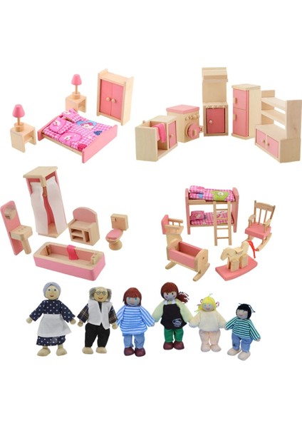 B Tarzı Minyatür Mobilya Bebek Evi Ahşap Diy Yatak Bebek Banyo Dollhouse Mobilya Ranza Ev Bebek Evi Oyuncaklar Grils Hediyeler Için (Yurt Dışından)
