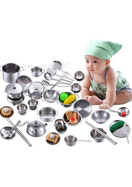 Pengfu Shop Çırpma Stili Espeotainless Steel Çocuk Evi Mutfak Oyuncakları Pişirme Tencere Çocuklar Mutfak Playset Oynar Rol Yapıyor - Gümüş Figürler (Yurt Dışından)