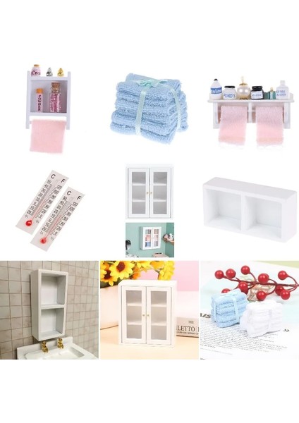 Kırmızı Stil Minyatür Dolap Banyo Mobilya Setleri Havlu Askısı Makyaj Kozmetik Seti Termometre Ev ve Yaşam Bira Dollhouse Için (Yurt Dışından) fiyatları